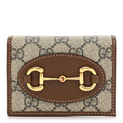 Gucci GG Supreme Monogram Horsebit 1955 Card Case Wallet Beige Ebony Brown Sugar 1 of 9