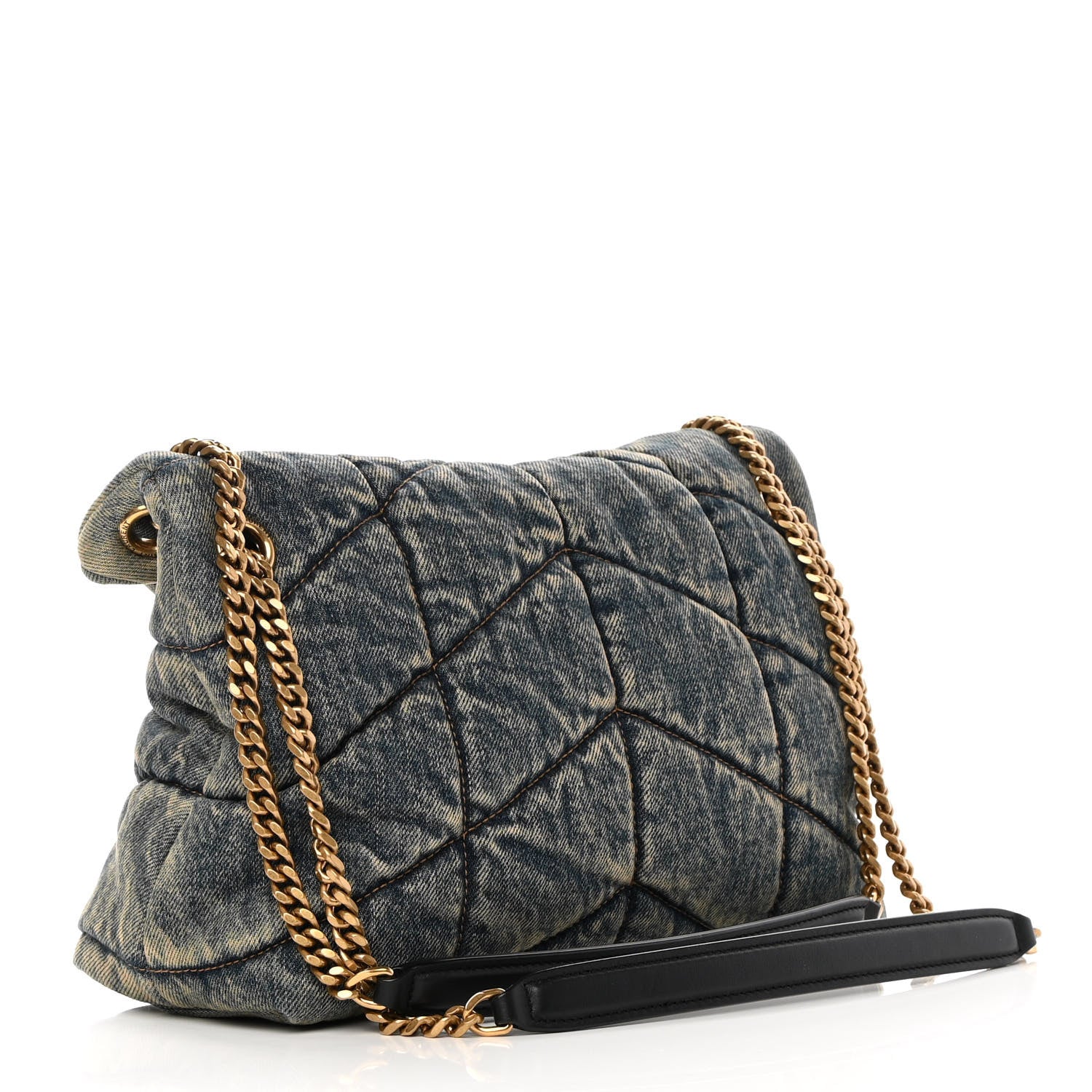 Saint Laurent Denim Quilted Loulou Puffer Monogram Chain Satchel Rodeo Blue 3 of 10