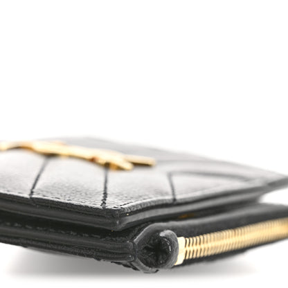 Saint Laurent Grain De Poudre Matelasse Chevron Monogram Zipped Card Case Black 11 of 12
