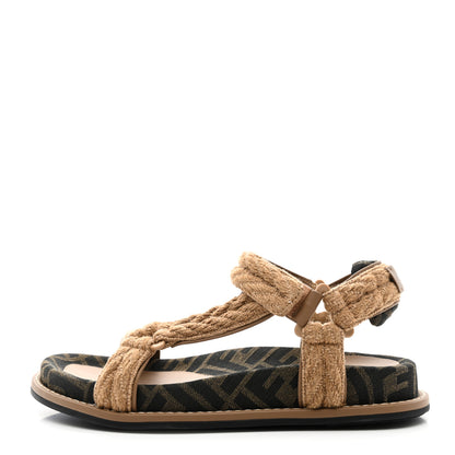 Fendi Braided Fabric Jacquard FF Fendi Feel 25mm Sandals 38.5 Sughero Black Tabacco 1 of 8