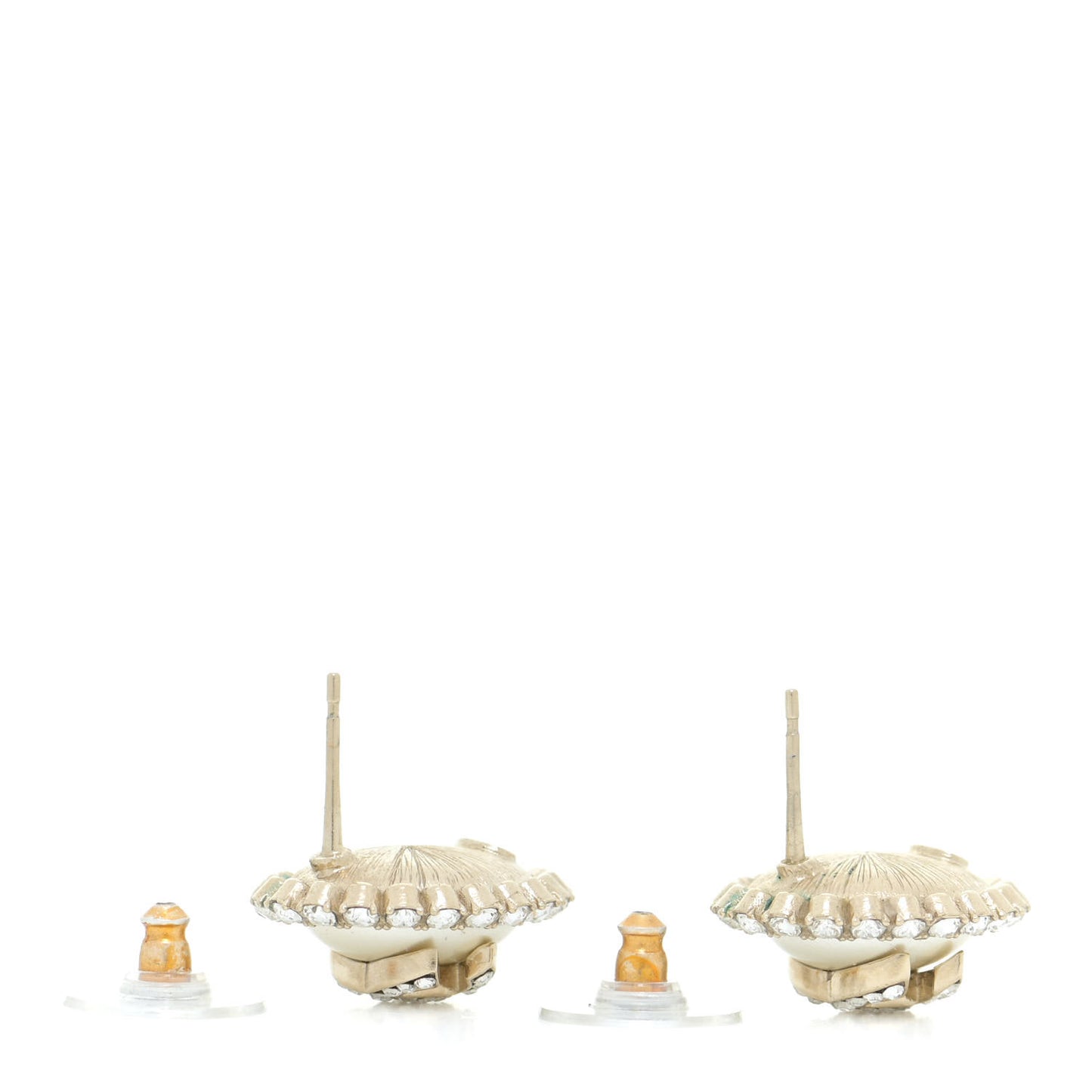 Pearl Crystal Oval CC Earrings Gold