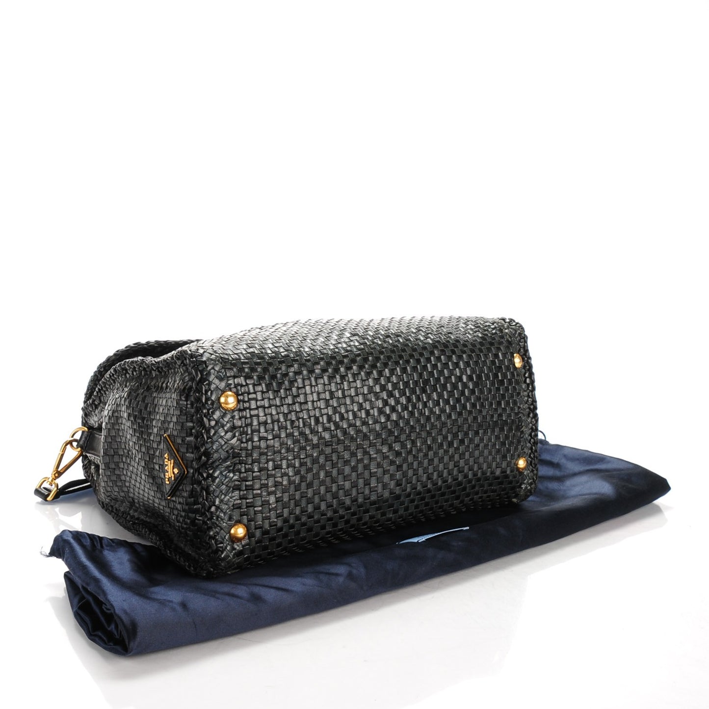 Goatskin Woven Top Handle Satchel Baltico Black