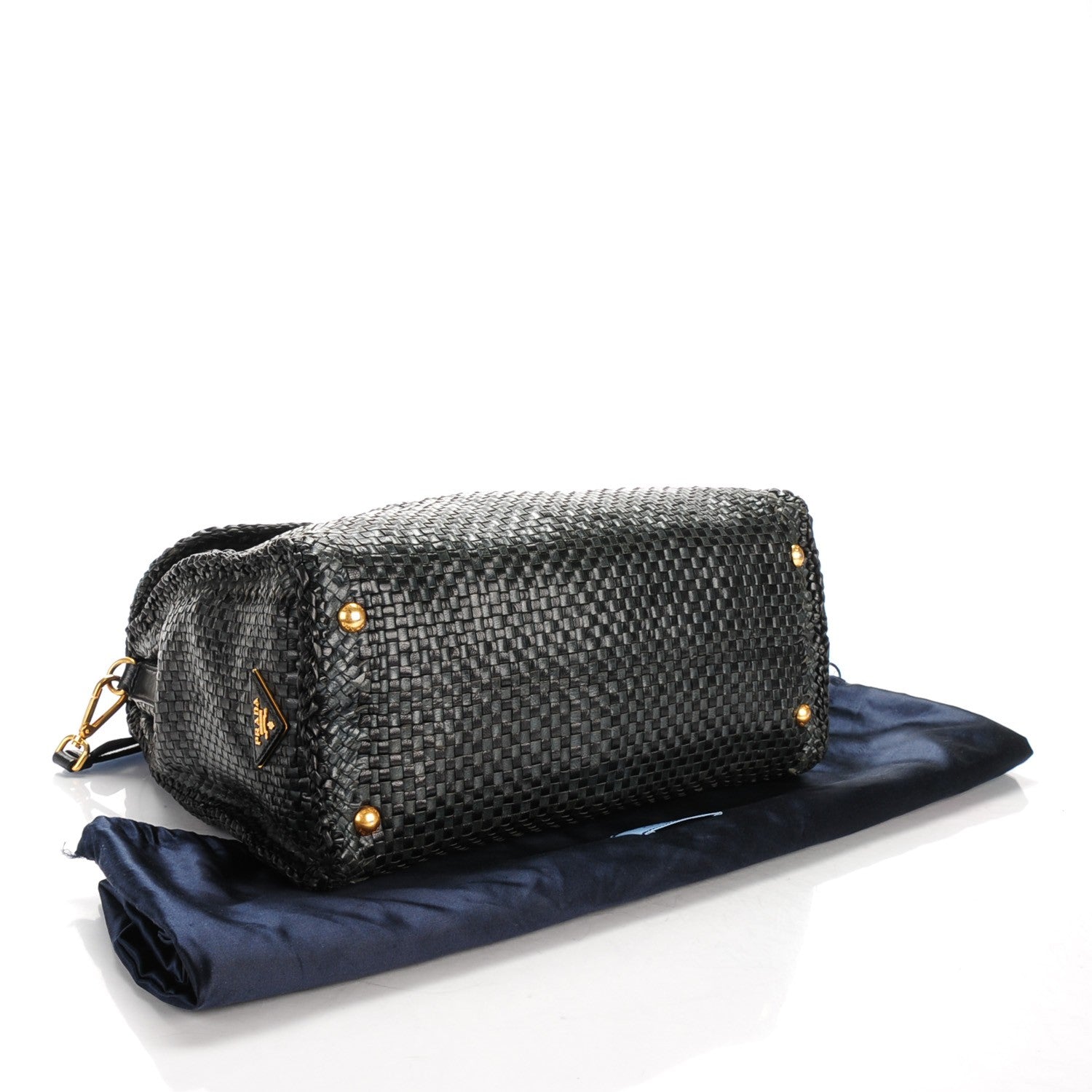 Prada Goatskin Woven Top Handle Satchel Baltico Black 4 of 7