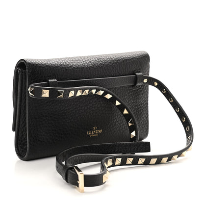 Valentino Garavani Grainy Calfskin Rockstud Double Flap Crossbody Bag Black 3 of 10