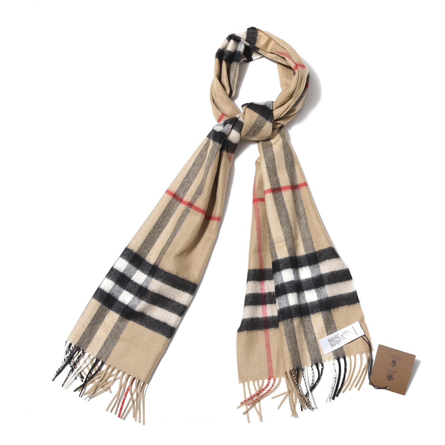 Burberry Cashmere Giant Check Fringe Scarf Archive Beige 1 of 4