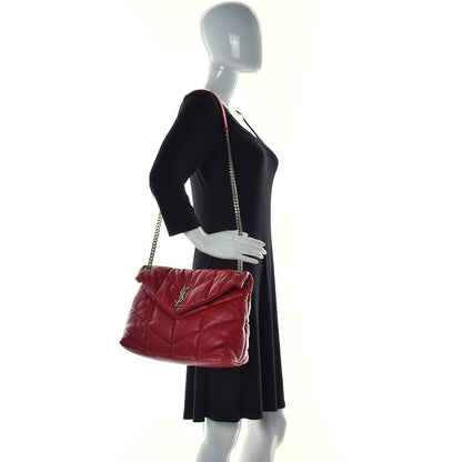 Saint Laurent Lambskin Quilted Medium Loulou Puffer Monogram Chain Satchel Red 2 of 14