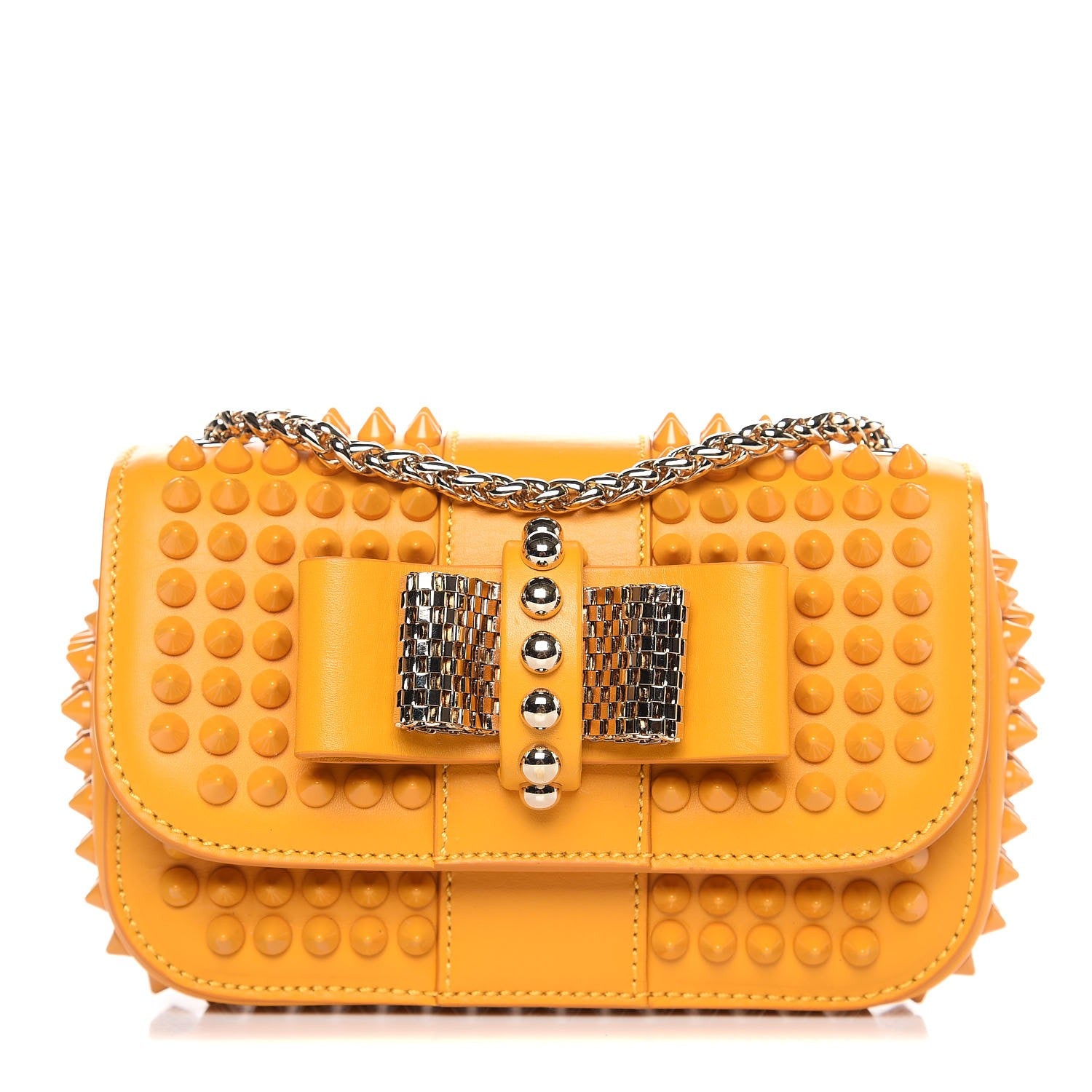 Christian Louboutin Calfskin Spiked Sweety Charity Crossbody Bag Yellow 1 of 8