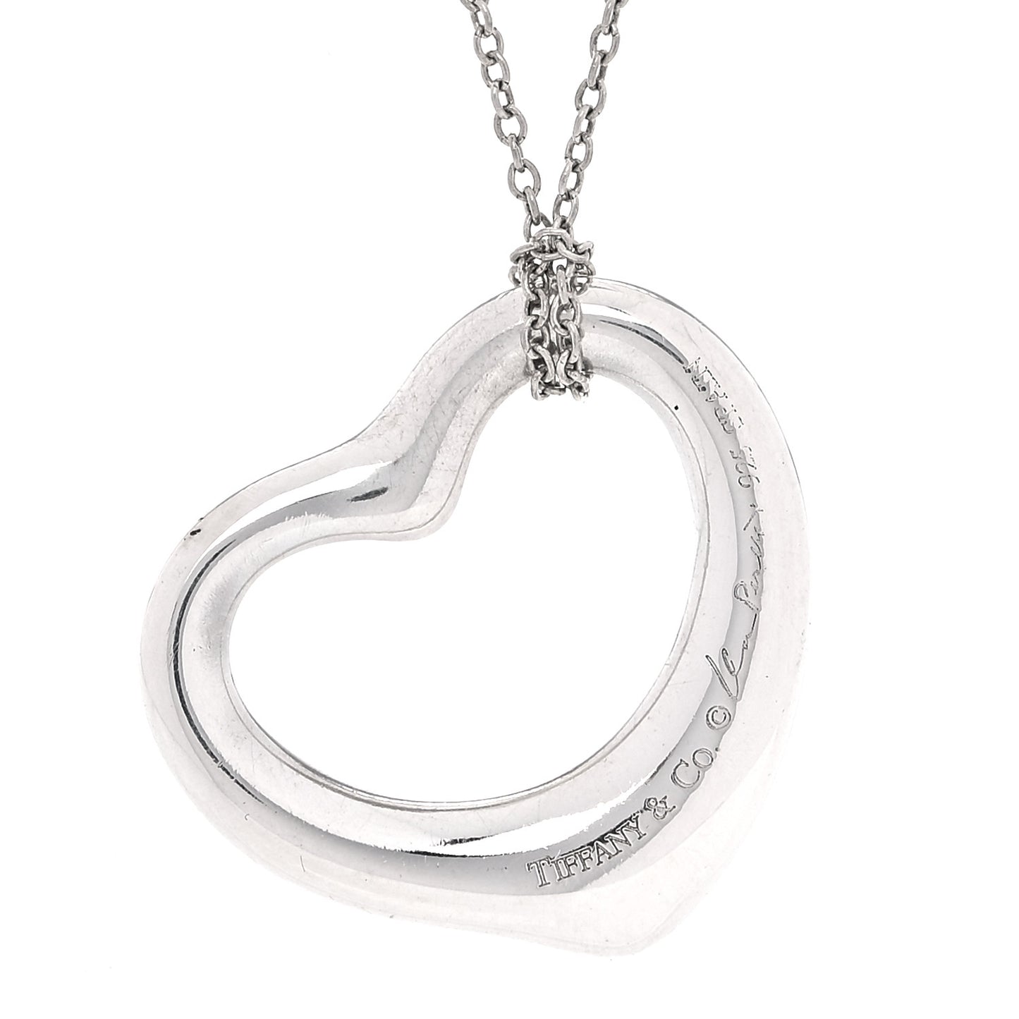 Sterling Silver Diamond 22mm Elsa Peretti Open Heart Pendant Necklace