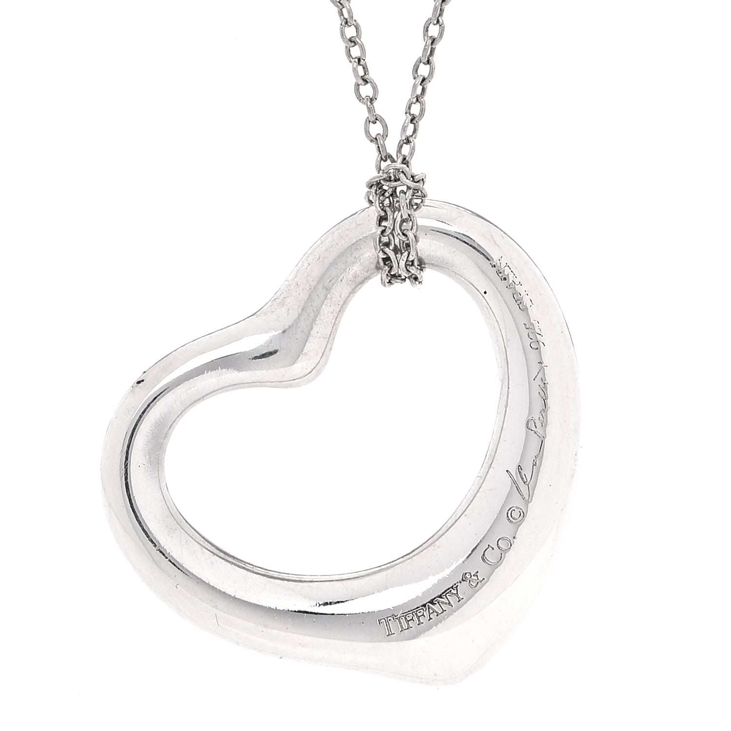 Tiffany Sterling Silver Diamond 22mm Elsa Peretti Open Heart Pendant Necklace 3 of 4