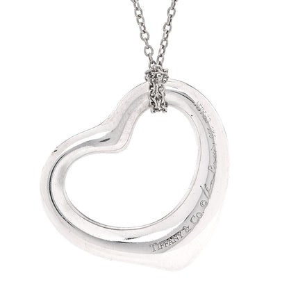 Tiffany Sterling Silver Diamond 22mm Elsa Peretti Open Heart Pendant Necklace 3 of 4