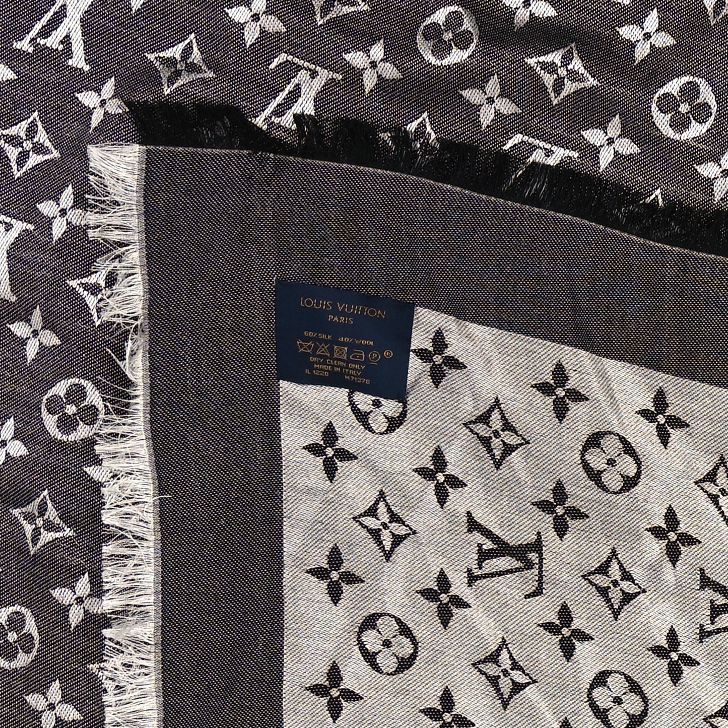 Silk Wool Monogram Denim Shawl Black