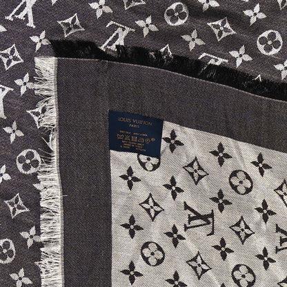 Louis Vuitton Silk Wool Monogram Denim Shawl Black 3 of 3