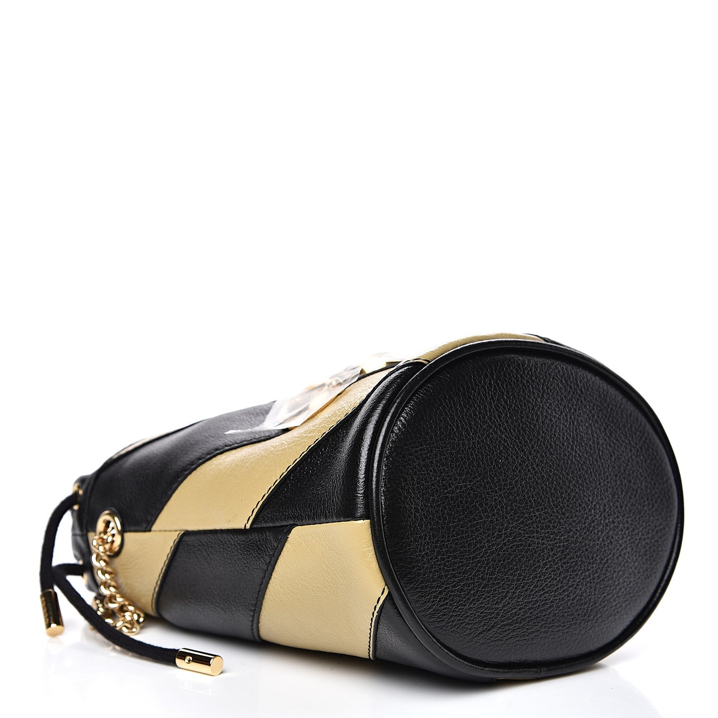 Calfskin Diagonal Striped Mini Zumi Bucket Bag Black Beige