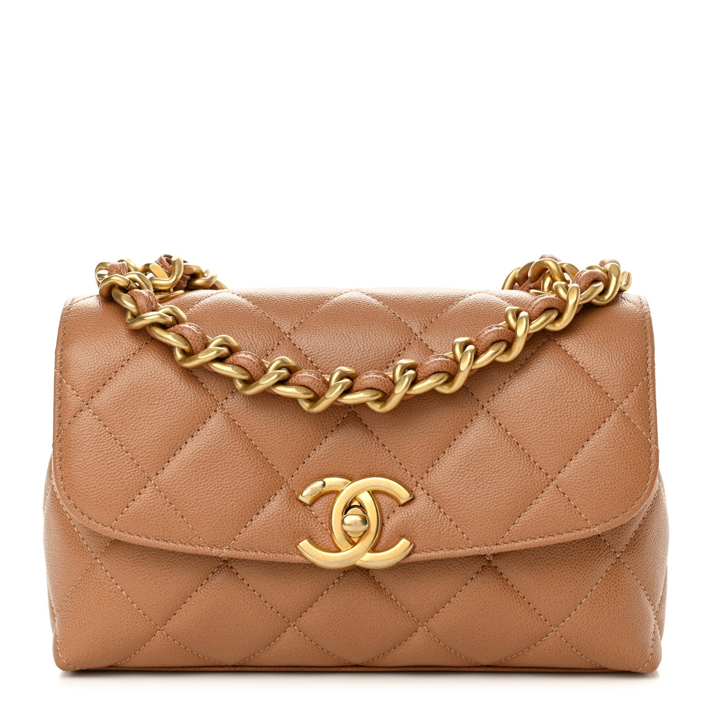 Caviar Quilted Small Flap Dark Beige