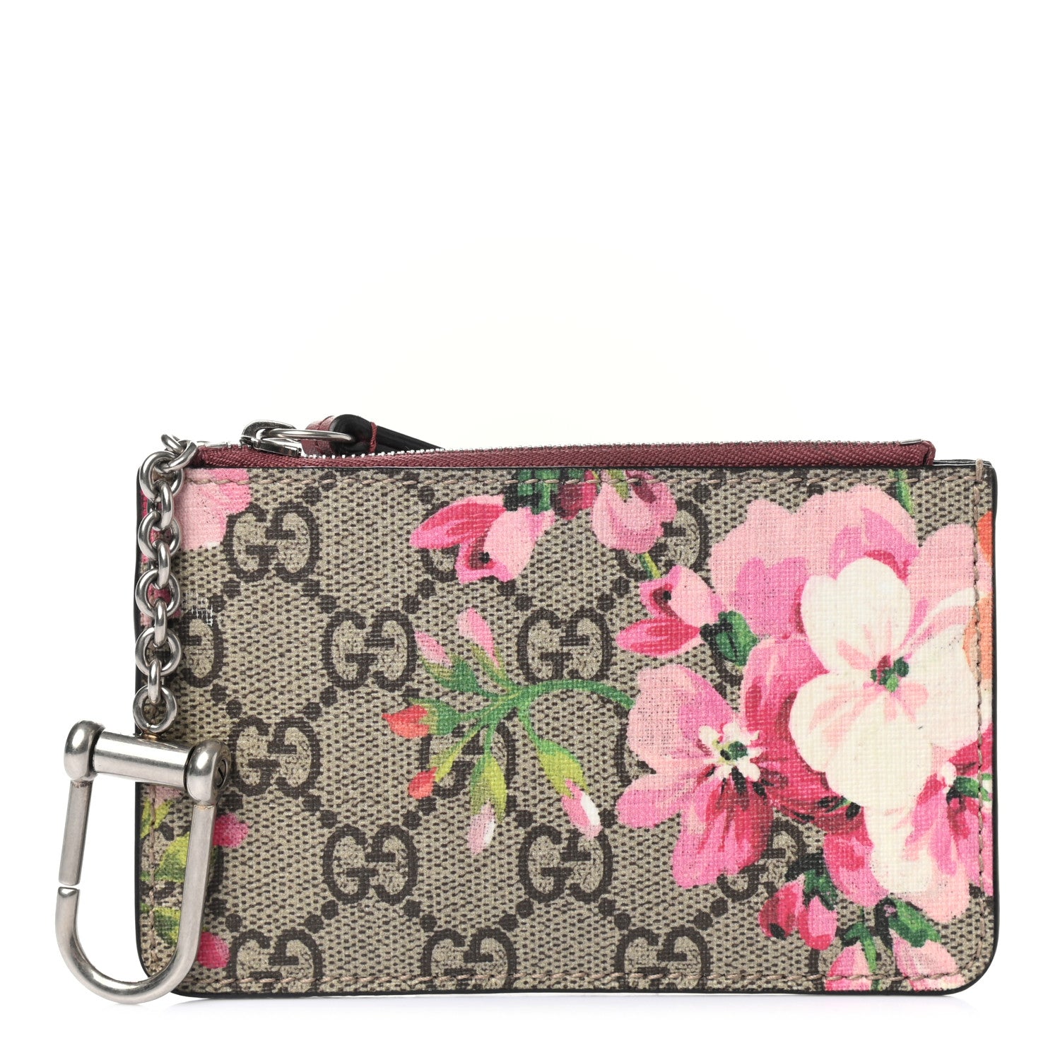 Gucci GG Supreme Monogram Blooms Key Ring Coin Case Beige Multicolor Dry Rose 1 of 7
