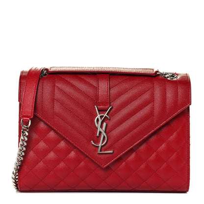 Saint Laurent Grain De Poudre Textured Mixed Matelasse Triquilt Medium Monogram Satchel New Red 1 of 12