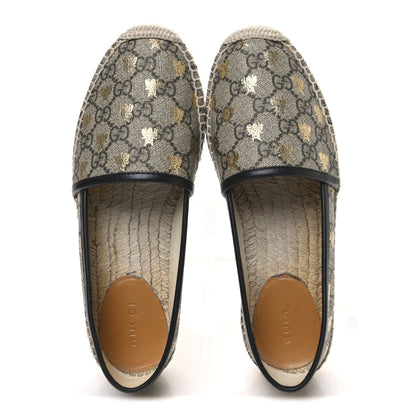 Gucci GG Supreme Monogram Bees Espadrille Flats 36.5 Beige Ebony Oro Black 2 of 10
