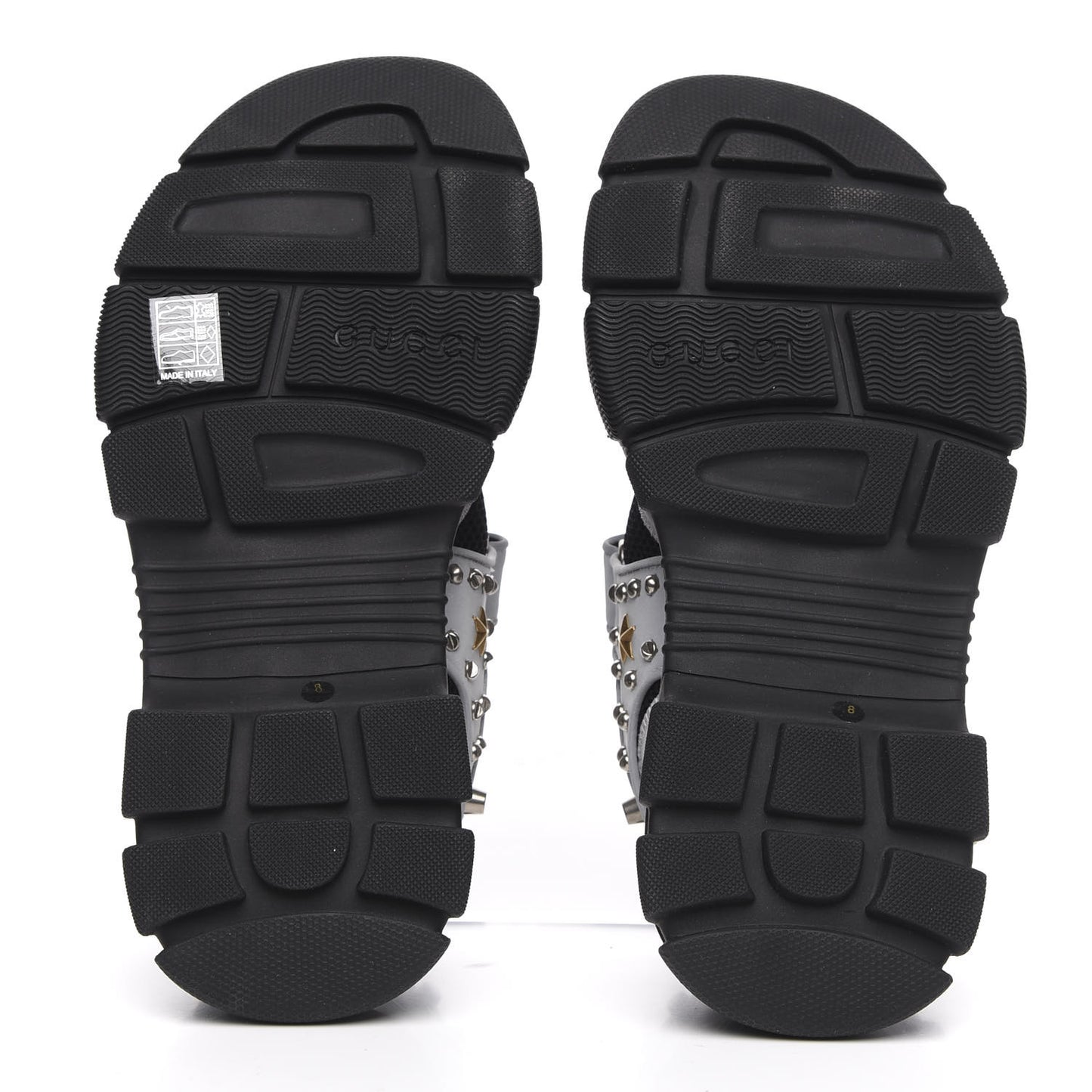 Technical Canvas Calfskin Reflective Studded Mens Aguru Sandals 8 Silver Black