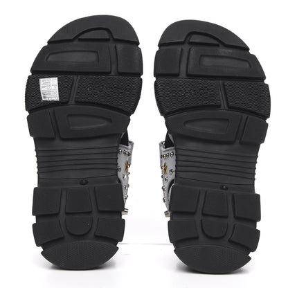 Gucci Technical Canvas Calfskin Reflective Studded Mens Aguru Sandals 8 Silver Black 5 of 8