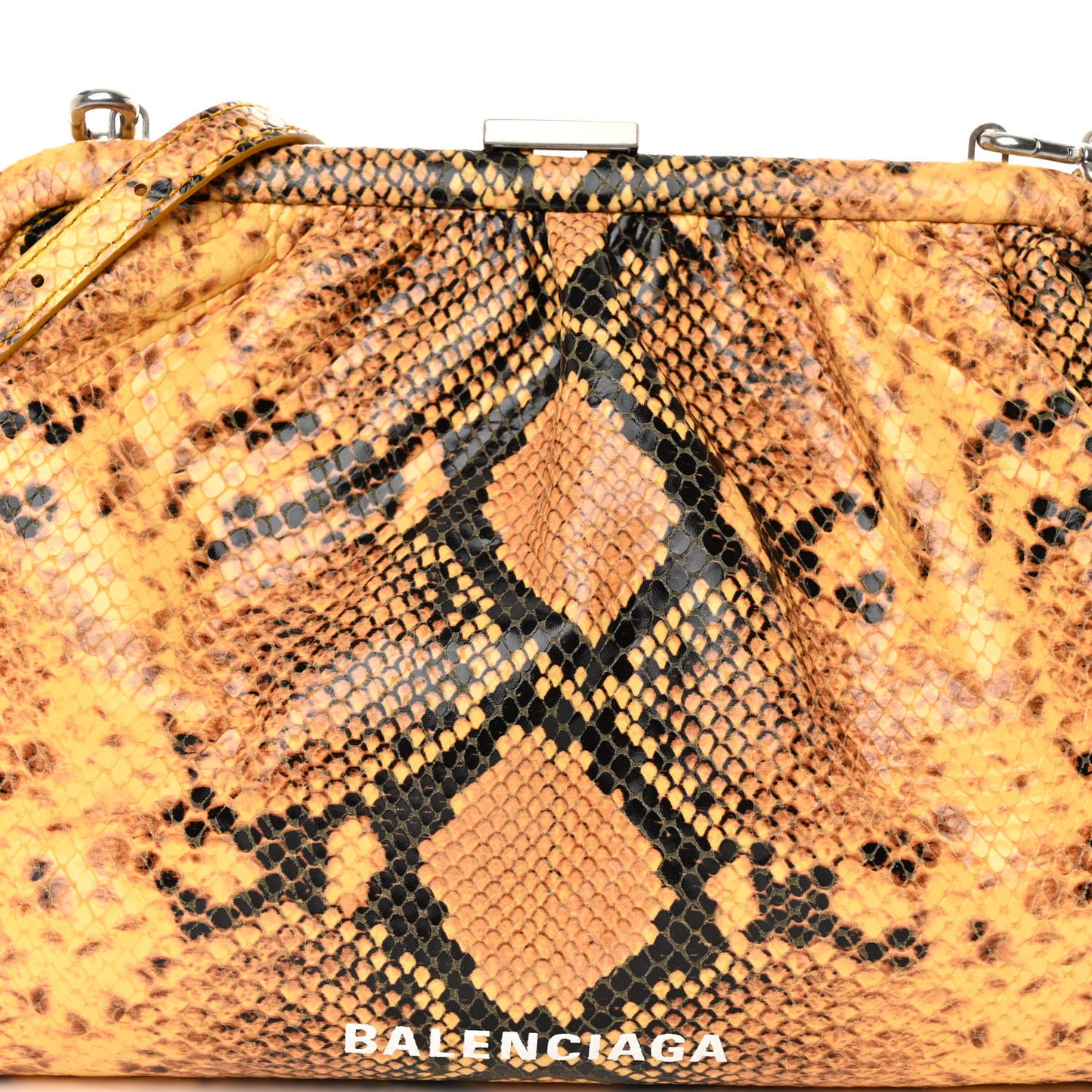 Calfskin Logo Python Effect Cloud Clutch XS Orange Black