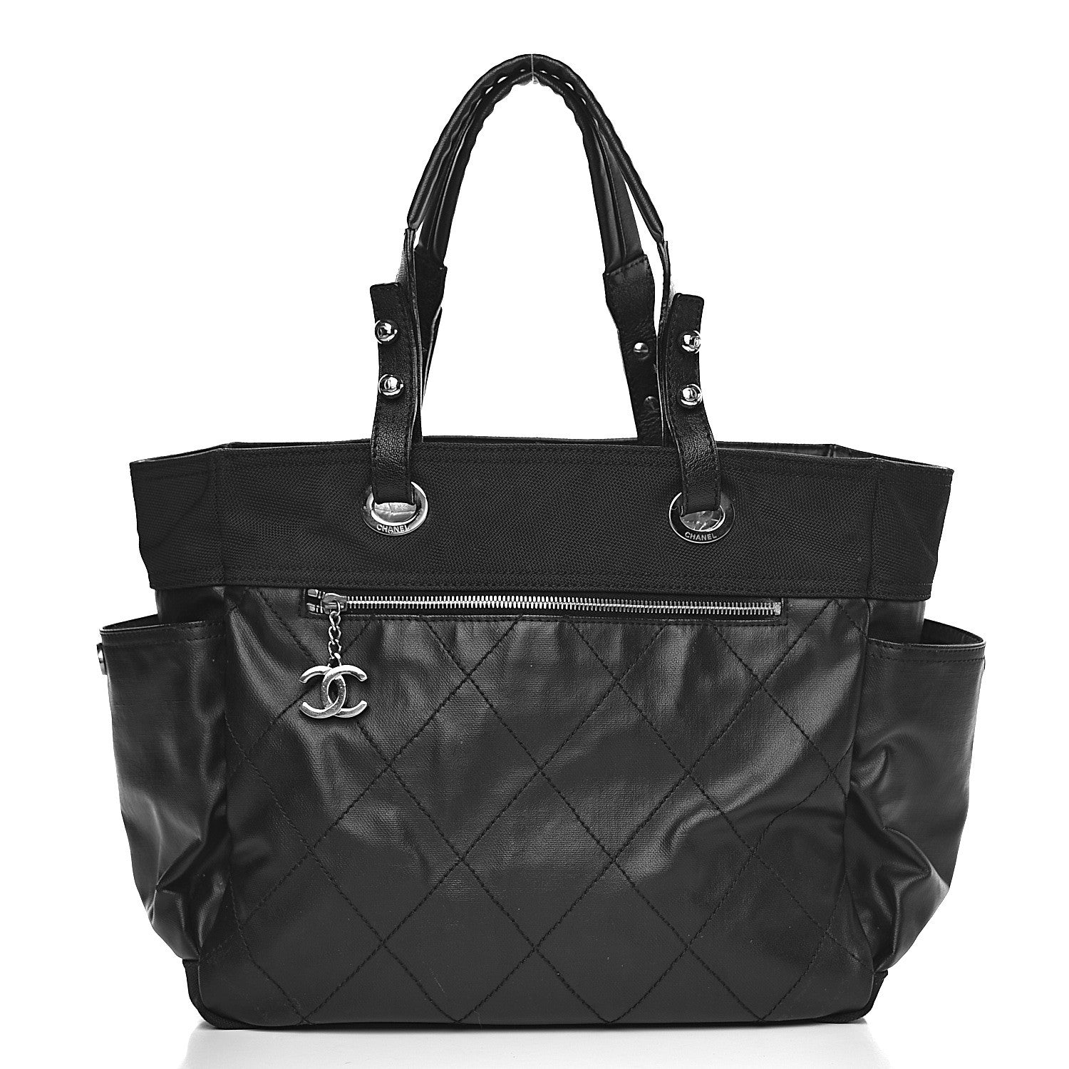 Chanel Coated Canvas Quilted Large Paris Biarritz Tote Black 3 of 19