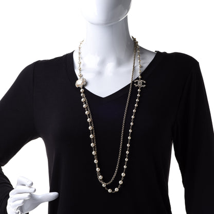 Chanel Pearl Crystal CC Camellia Express Long Necklace Gold 2 of 7