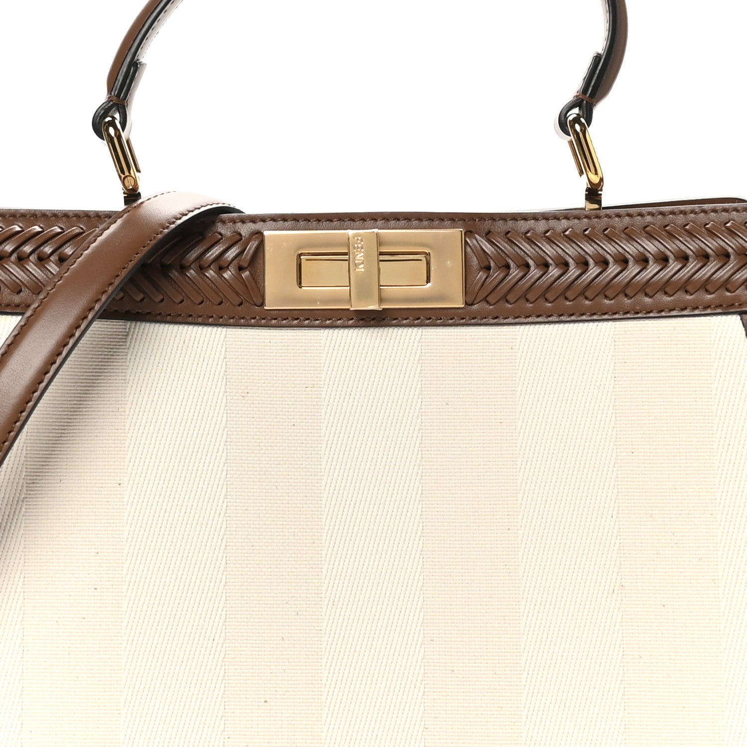 Fendi Canvas Pequin Calfskin Ceylon Medium Peekaboo I SEE U Satchel Grezzo Gianduia 8 of 10