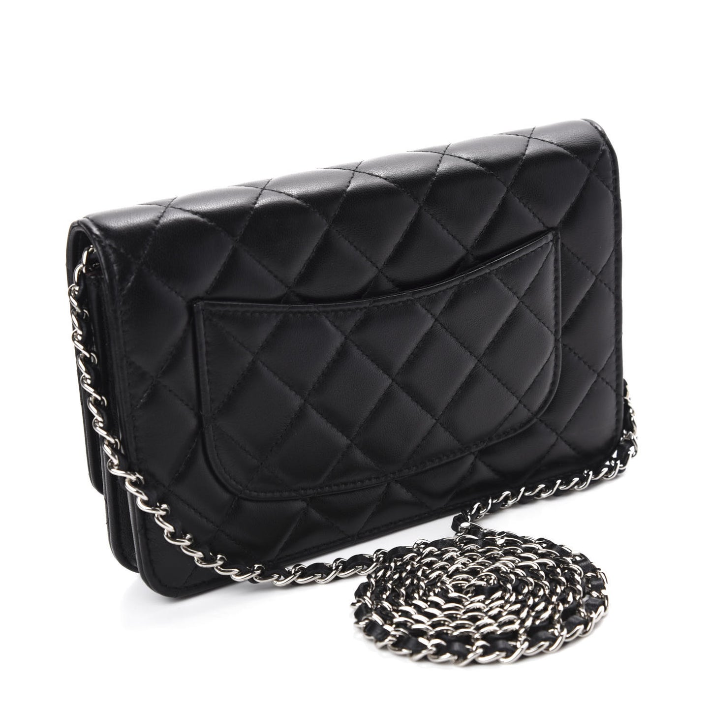 Lambskin Quilted Wallet On Chain WOC Black