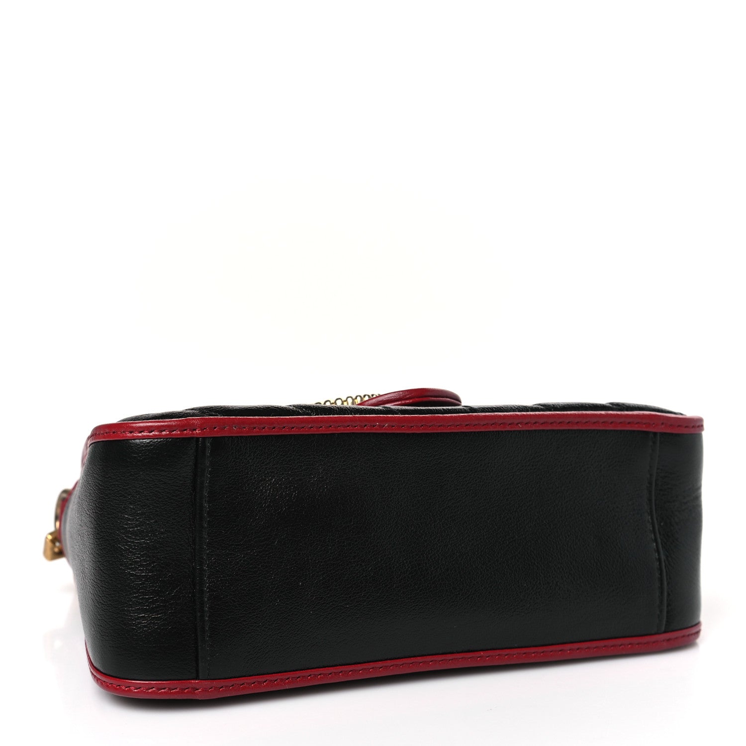 Gucci Vintage Effect Calfskin Matelasse Diagonal Mini Torchon GG Marmont Top Handle Shoulder Bag Black Romantic Cherry 4 of 9