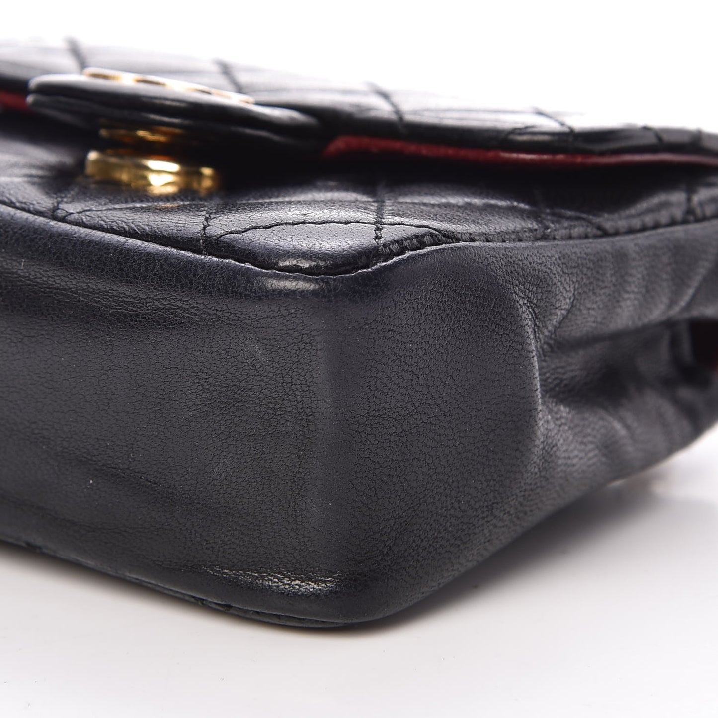 Calfskin Quilted Mini Pouch Bag Charm Keychain Black
