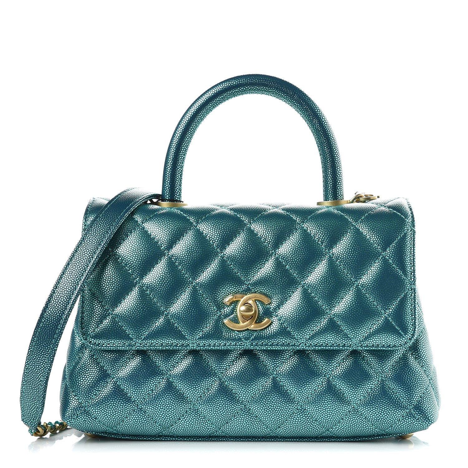 Chanel Metallic Caviar Quilted Mini Coco Handle Flap Blue 1 of 8