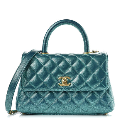 Chanel Metallic Caviar Quilted Mini Coco Handle Flap Blue 1 of 8
