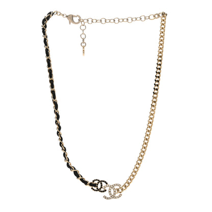 Chanel Metal Calfskin Crystal Double CC Short Necklace Black Gold 3 of 4
