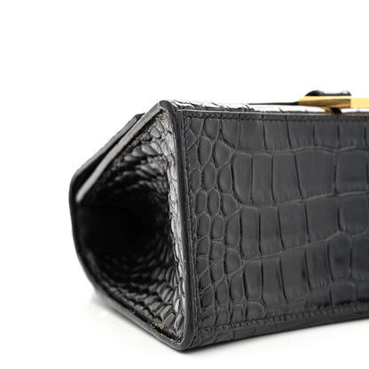 Balenciaga Shiny Calfskin Crocodile Embossed Small Hourglass Top Handle Bag Black 10 of 12