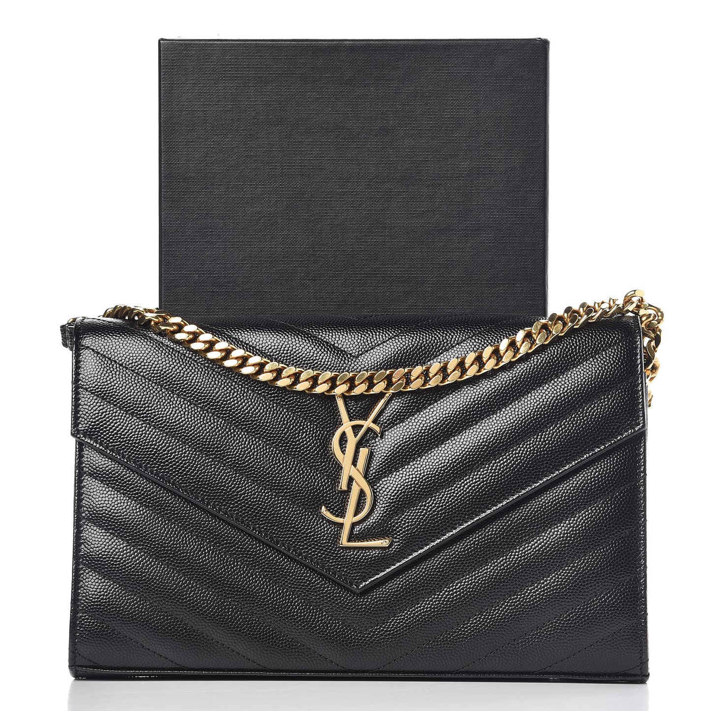 Grain De Poudre Matelasse Chevron Monogram Chain Wallet Black