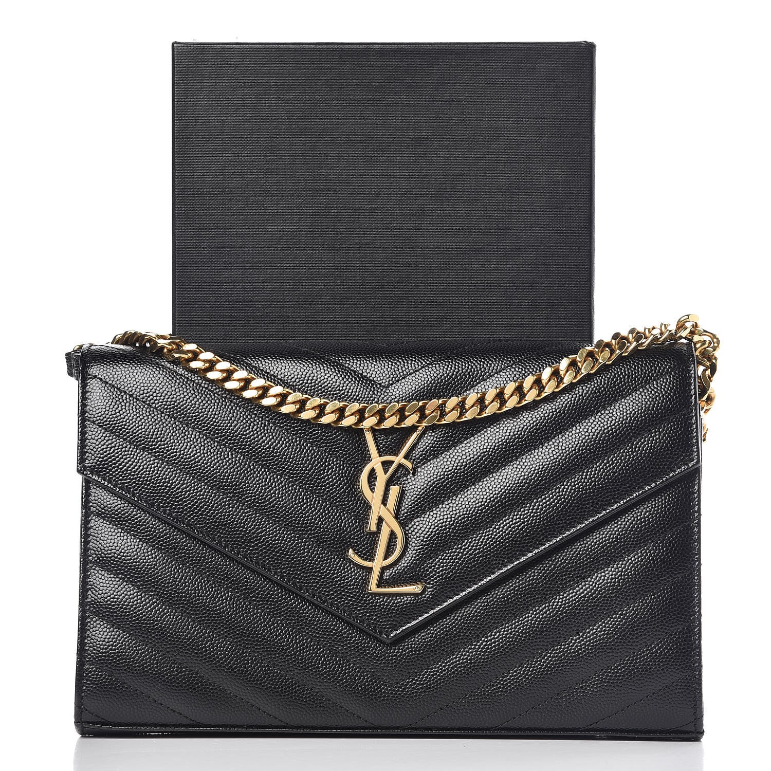 Saint Laurent Grain De Poudre Matelasse Chevron Monogram Chain Wallet Black 10 of 10