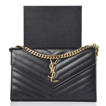 Saint Laurent Grain De Poudre Matelasse Chevron Monogram Chain Wallet Black 10 of 10