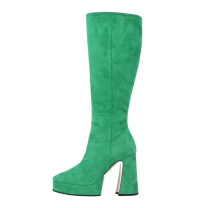 Gucci Kid Scamosciato Knee High Boots 37 Green 1 of 10