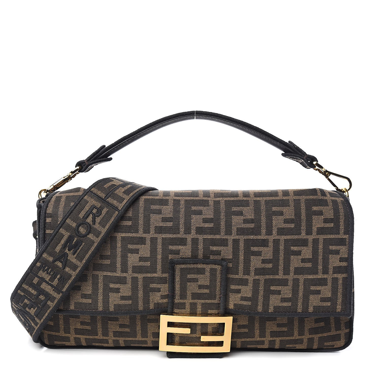 Fendi Fabric Jacquard FF 1974 Large Baguette Tobacco Moro Black 1 of 14