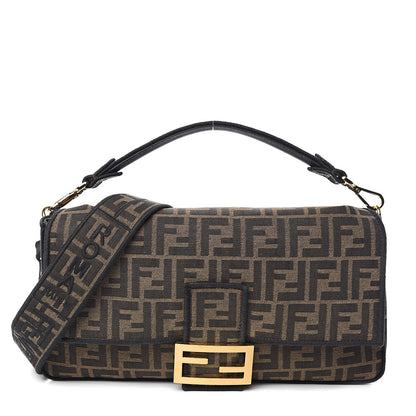 Fendi Fabric Jacquard FF 1974 Large Baguette Tobacco Moro Black 1 of 14