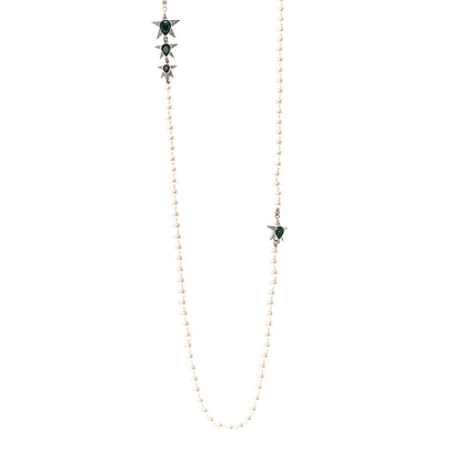 Chanel Pearl Star CC Long Necklace Green White Silver 1 of 6