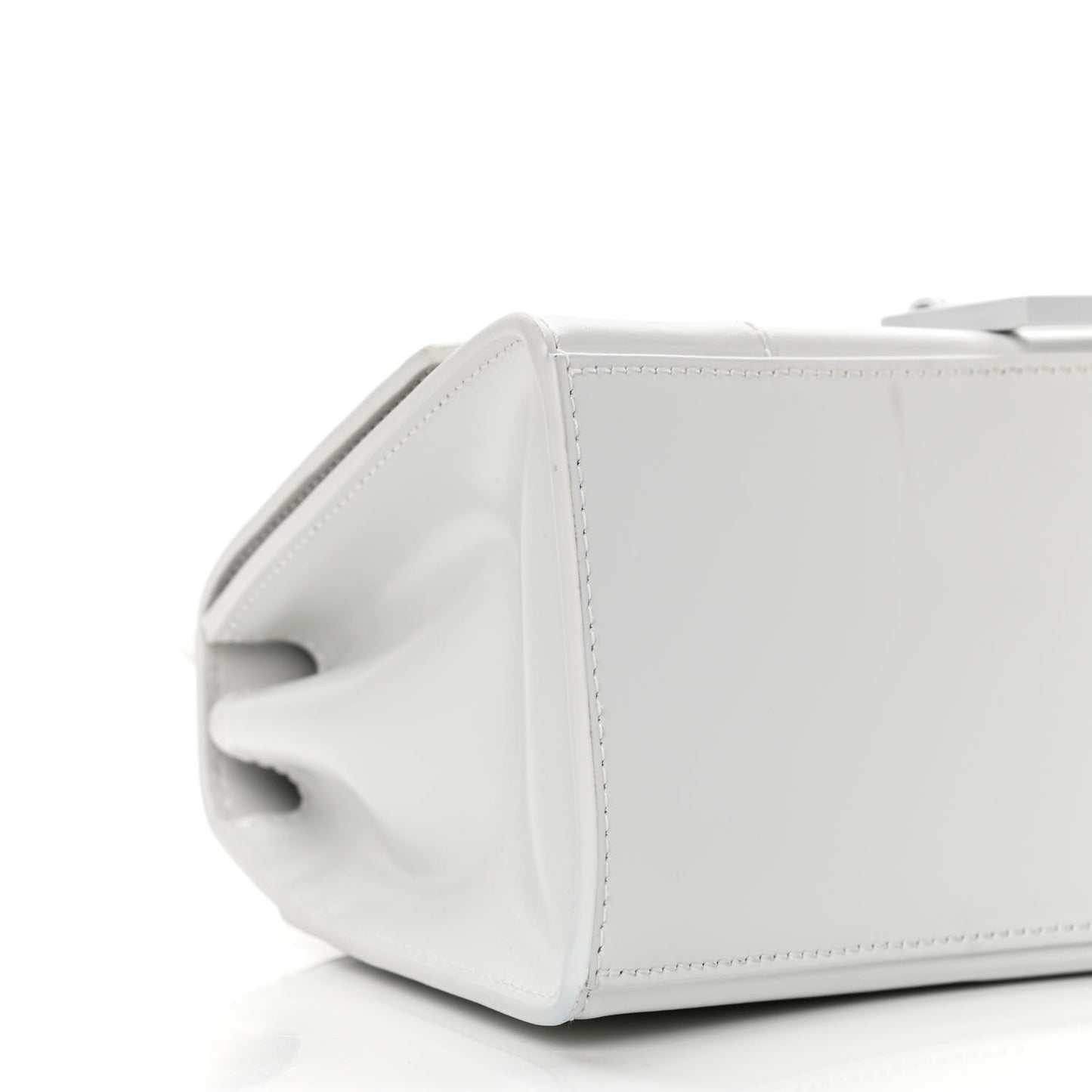 Shiny Box Calfskin Tonal B Small Hourglass Top Handle Bag White