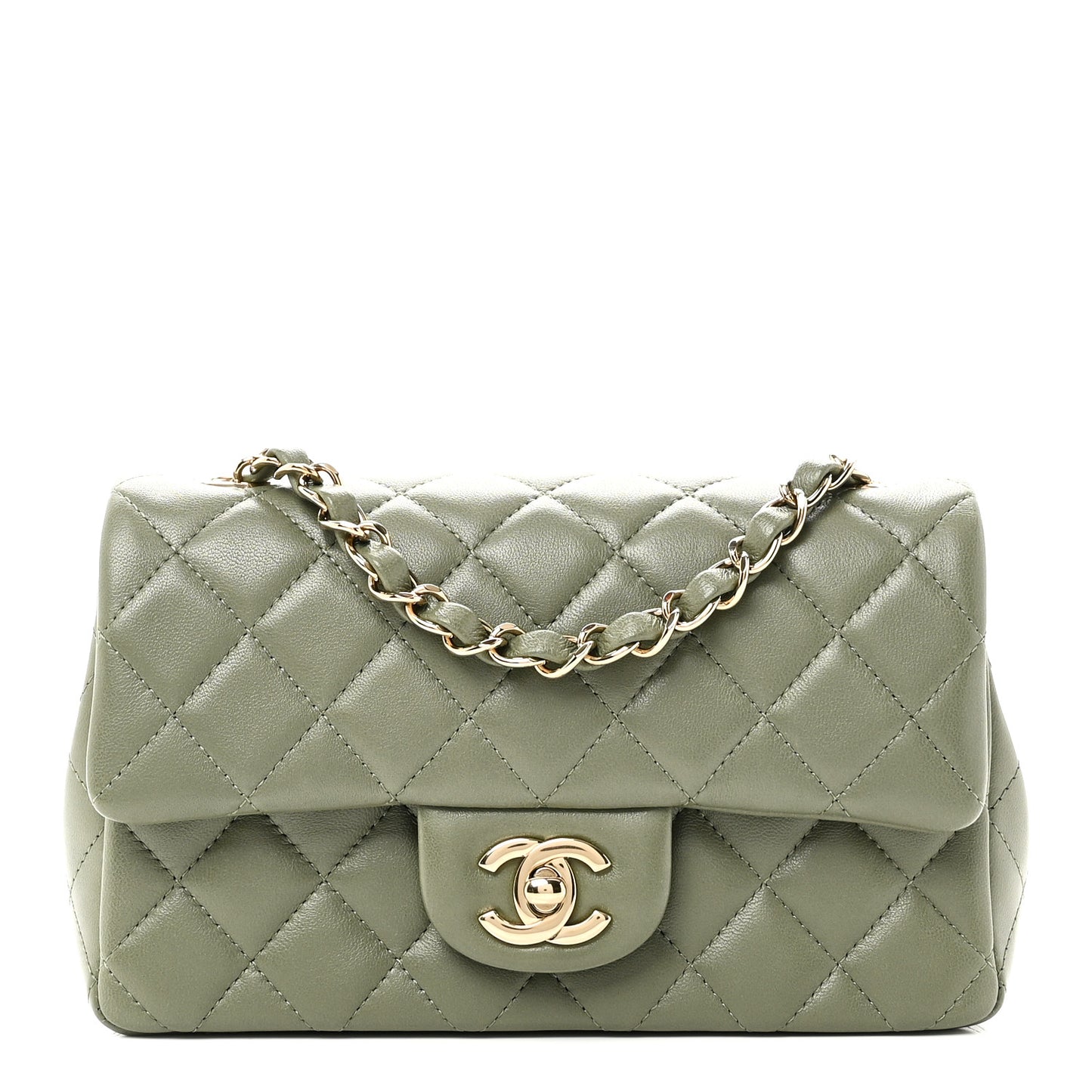 Lambskin Quilted Mini Rectangular Flap Green
