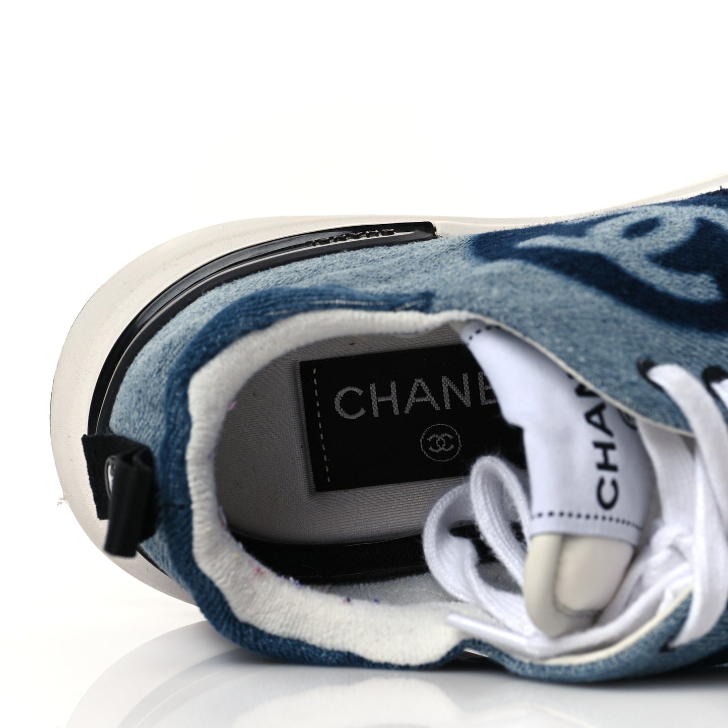 Denim Suede Calfskin Womens CC Sneakers 36 Dark Blue White Black