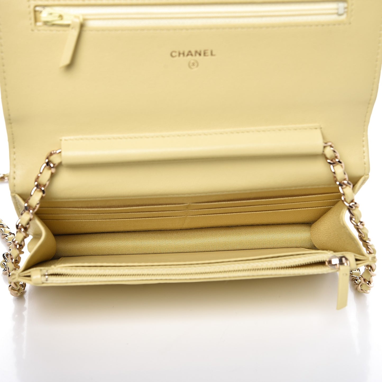 Lambskin Quilted Wallet on Chain WOC Yellow