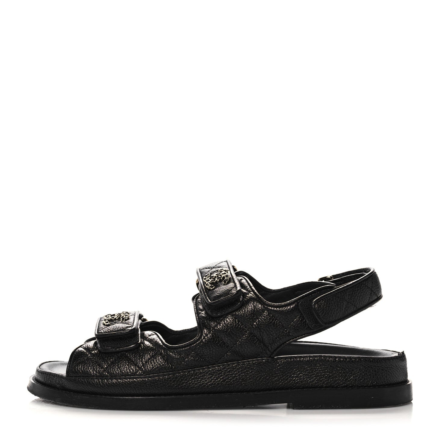 Grained Calfskin Velcro Dad Sandals 37.5 Black