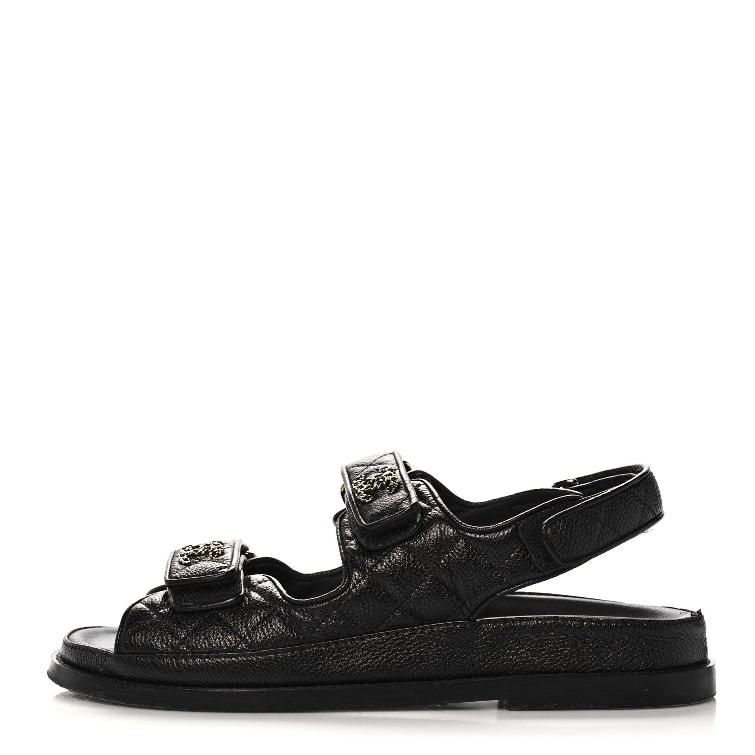 Chanel Grained Calfskin Velcro Dad Sandals 37.5 Black 1 of 10