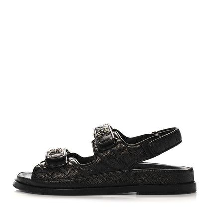 Chanel Grained Calfskin Velcro Dad Sandals 37.5 Black 1 of 10