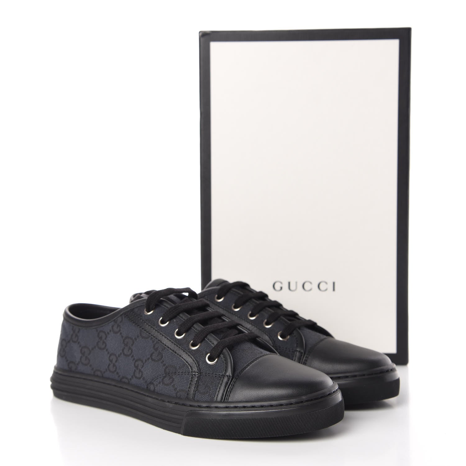 Gucci GG Monogram Calfskin Womens Low Top Sneakers 38 Piombo Black 8 of 8