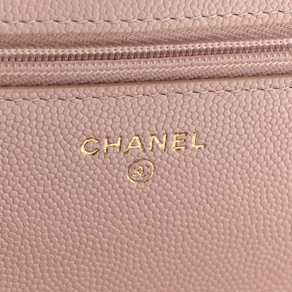 Chanel Caviar Quilted Crystal Enamel CC Wallet On Chain WOC Light Pink 6 of 12